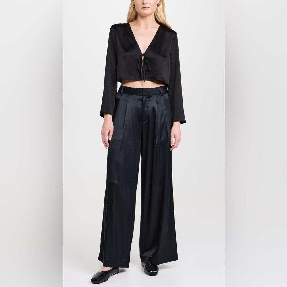 Madewell The Harlow Wide Leg Pants Stretch Satin Black Size 6